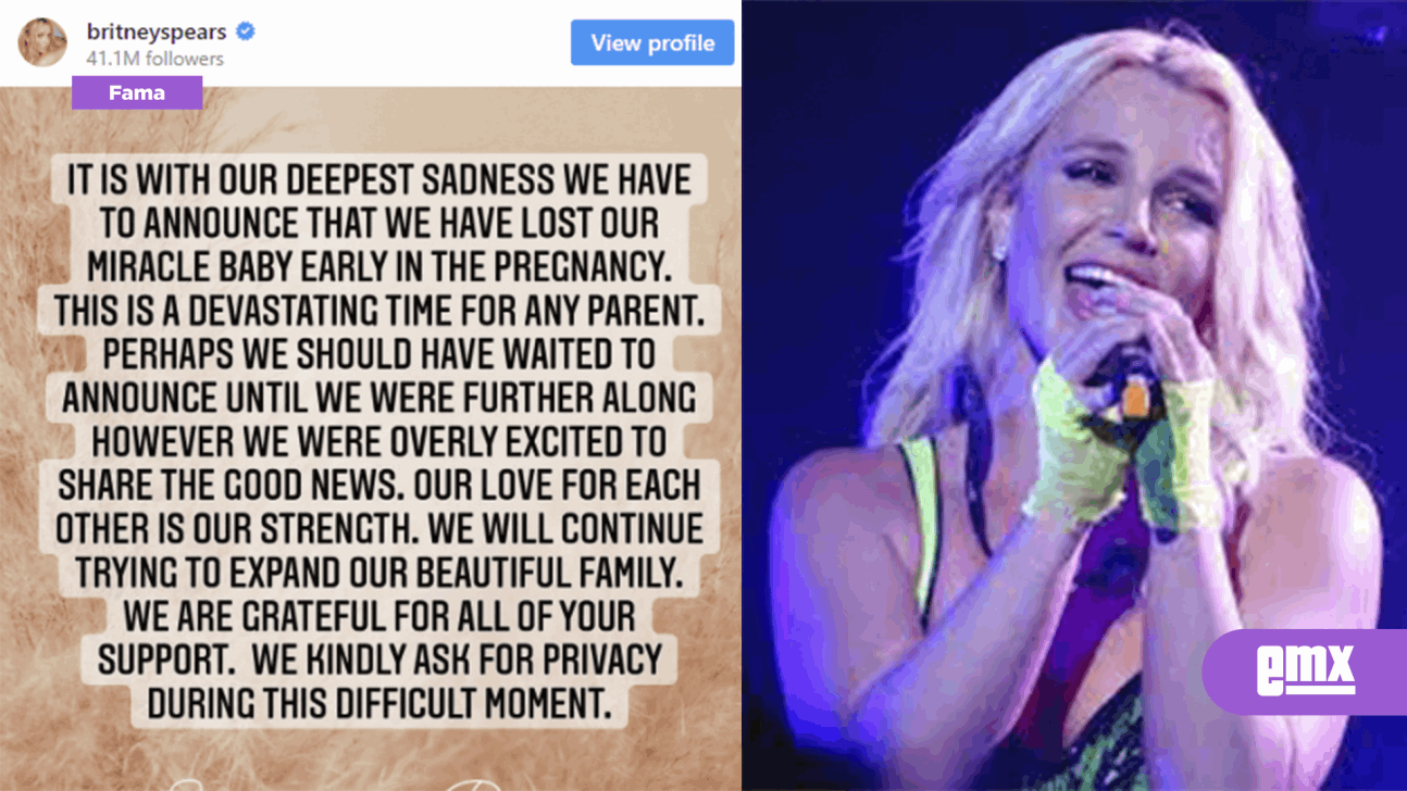EMX-'Es un momento devastador'; Britney Spears anuncia que perdió a su bebé
