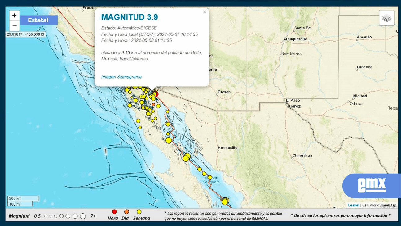 EMX-Temblor de 3.9 en Mexicali