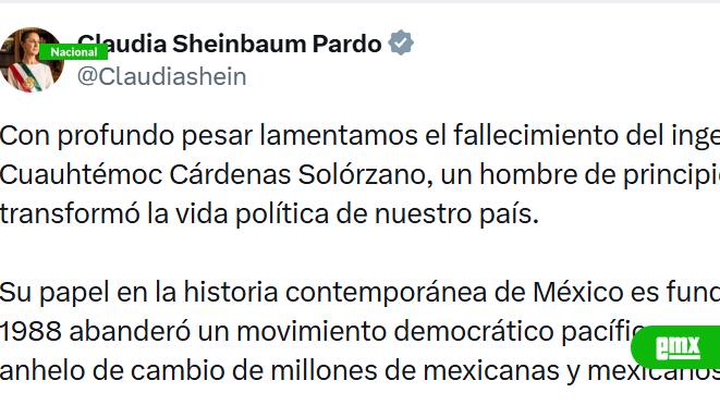 EMX-Sheinbaum-lamenta-muerte-de-Cuauhtémoc-Cárdenas,-referente-de-la-izquierda-mexicana