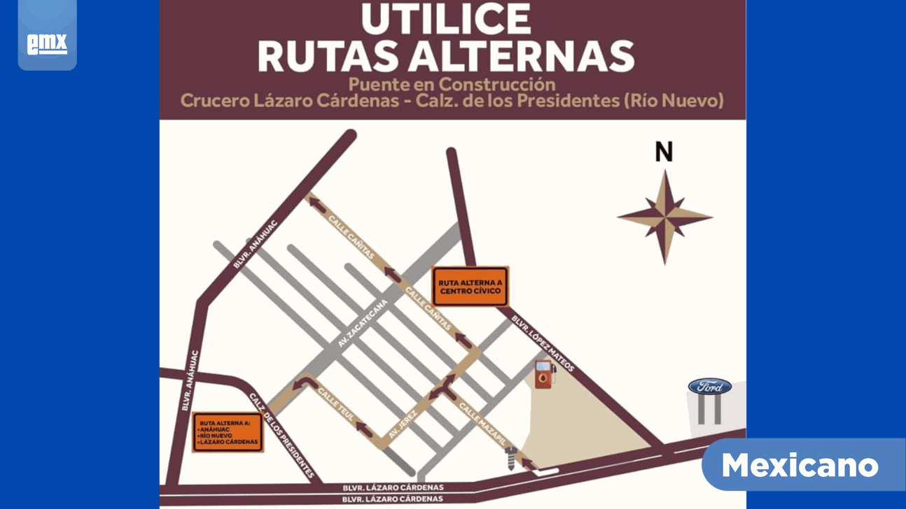 EMX-Abren rutas alternas en el crucero Lázaro Cárdenas y Río Nuevo