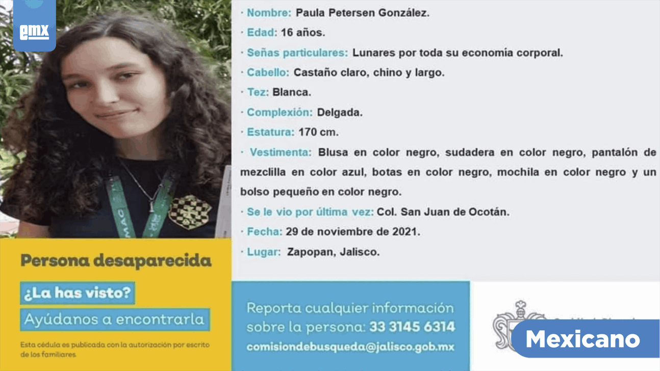 EMX-Buscan a Paula Petersen González, de 16 años 