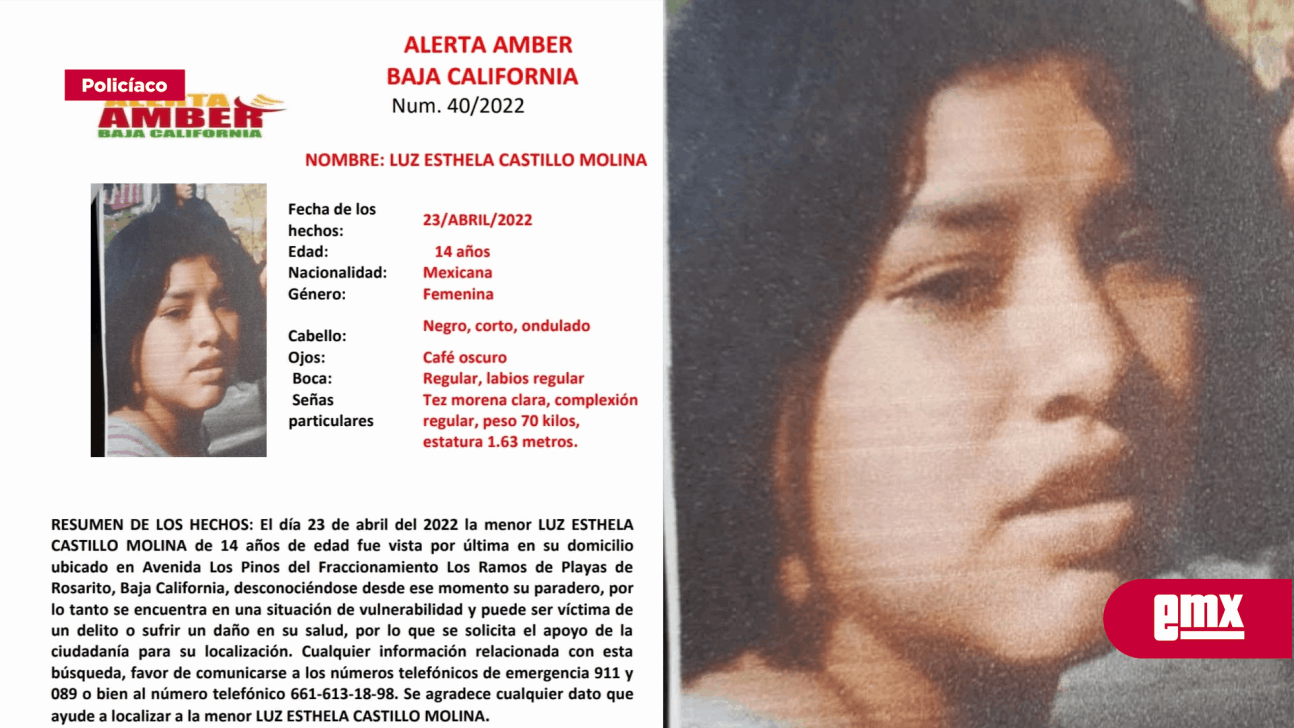 EMX-Activan Alerta Amber para Luz Estela Castillo de 14 años
