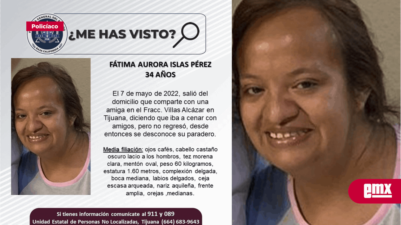 EMX-Pesquisa de mujer de 34 años, Fátima Aurora Islas Pérez 