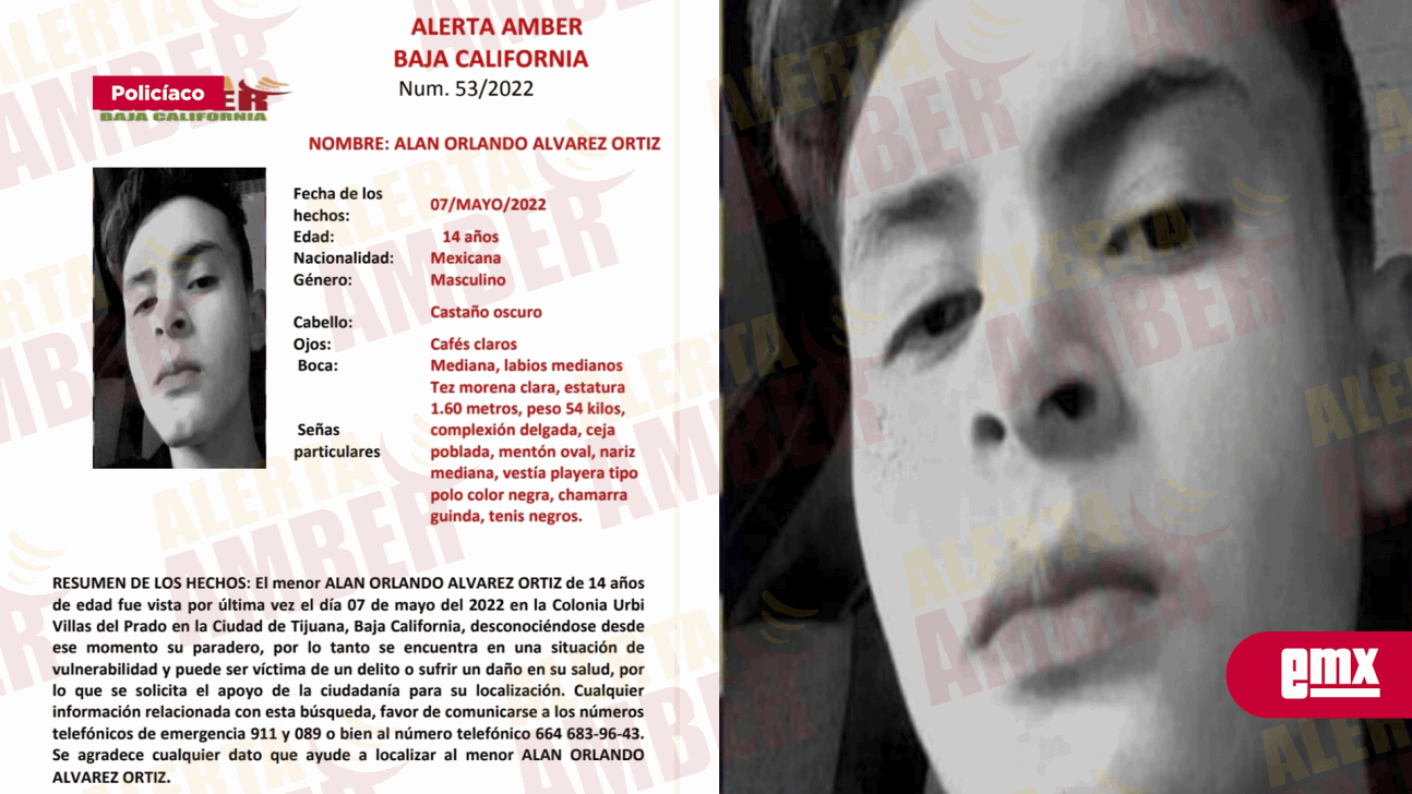 EMX-Activan alerta Amber para Alan Orlando Álvarez Ortiz 