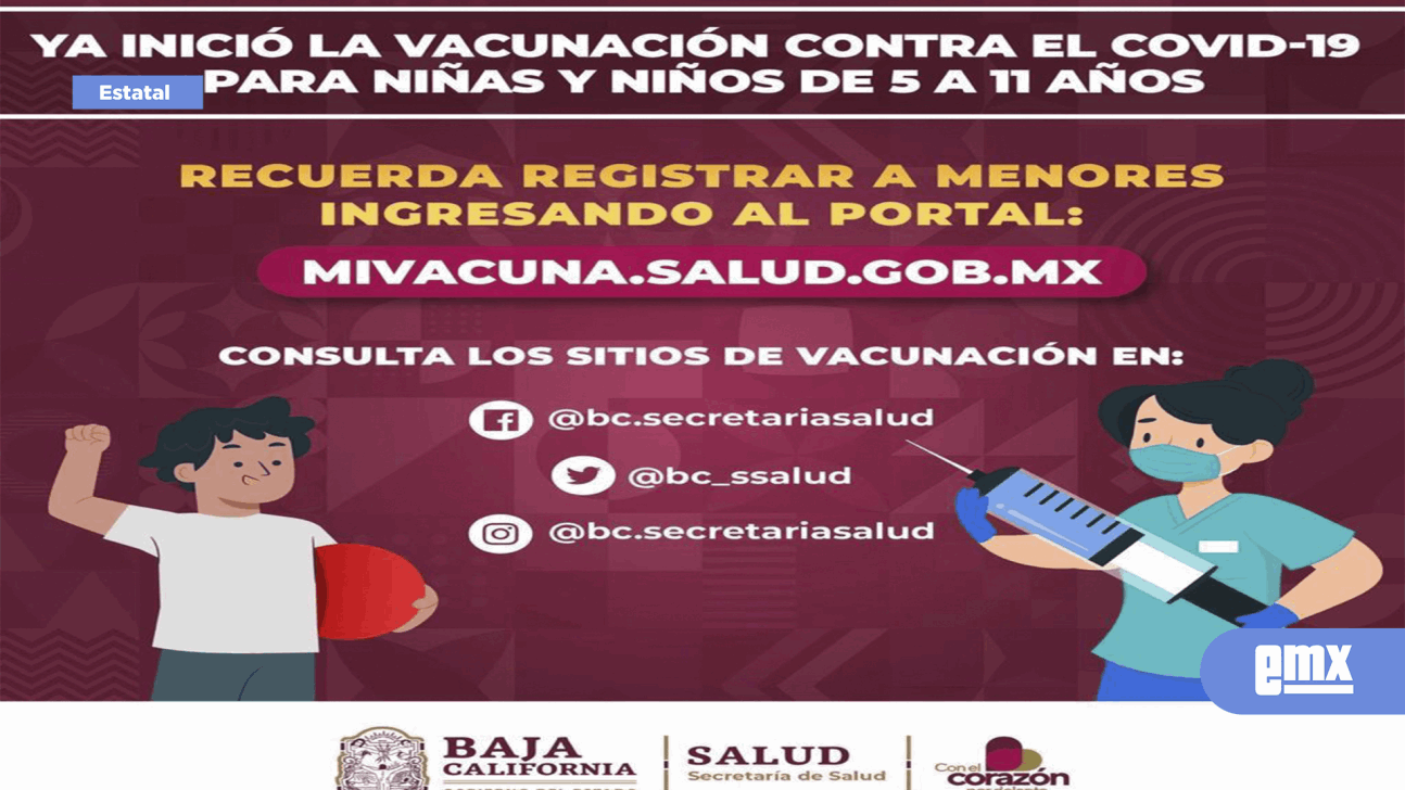 EMX-Lunes 18 de julio Ubica tu sitio de vacunación para niñ@s de 5 a 11 años contra el COVID-19