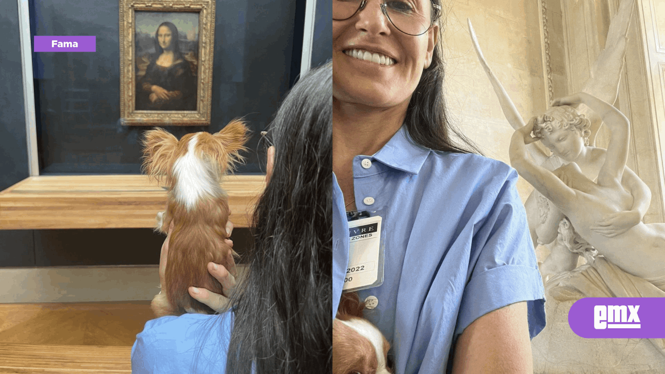 EMX-Demi Moore lleva a su perro al Museo del Louvre.