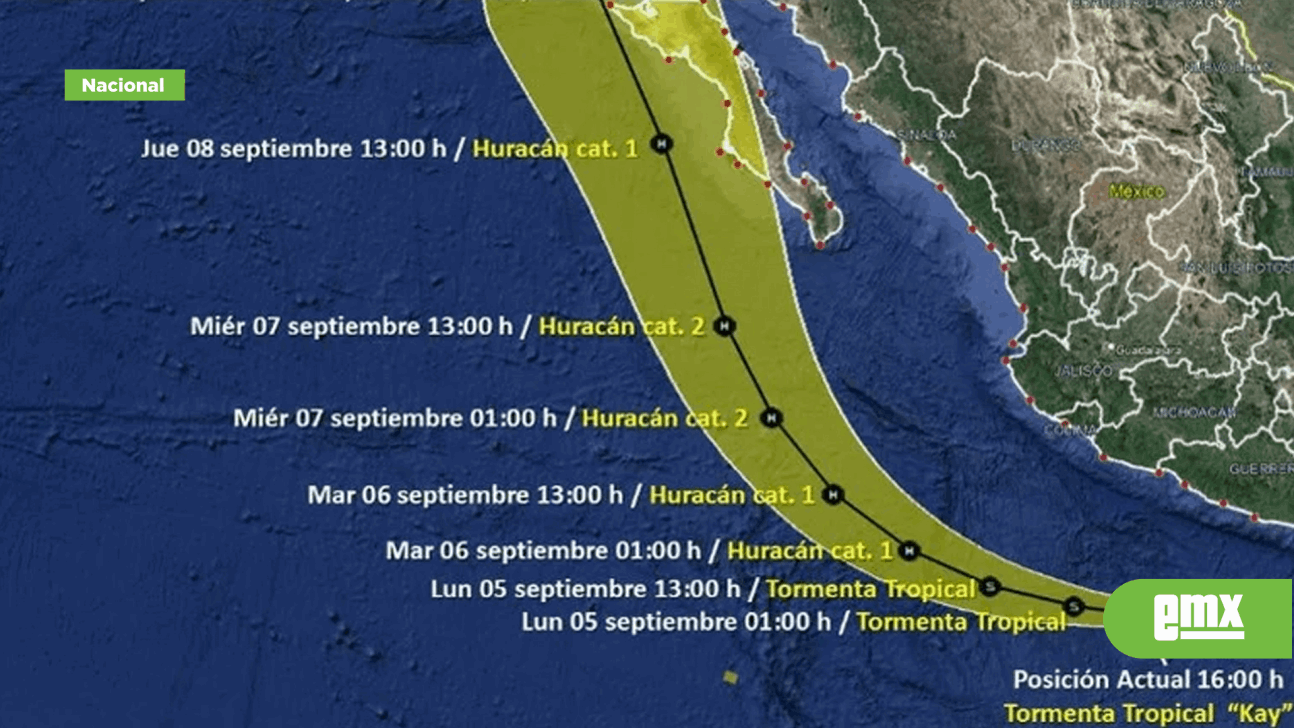 EMX-Estados en alerta y trayectoria de la Tormenta Tropical “Kay”: se convertirá en huracán categoría 2