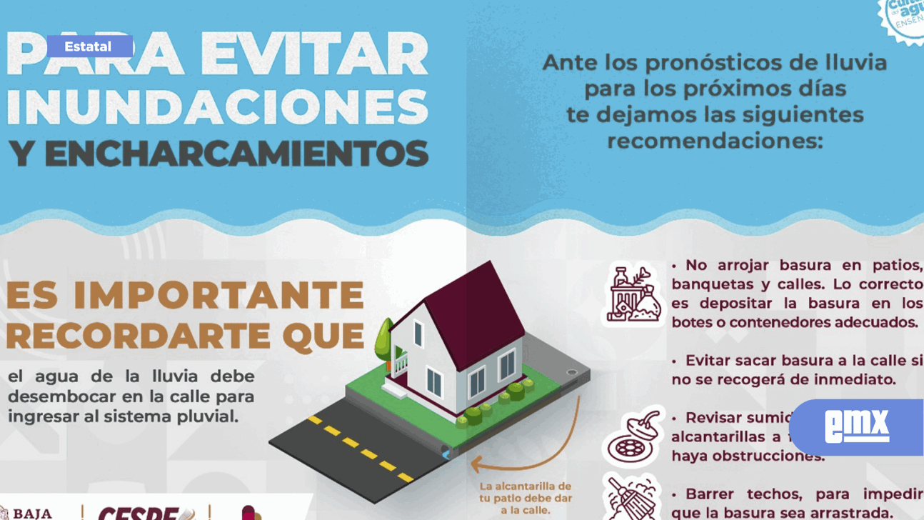 EMX-Emite CESPE recomendaciones para evitar encharcamientos, inundaciones y taponamientos durante lluvias 