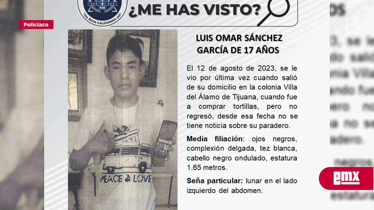 EMX-BUSCAN AL MENOR LUIS OMAR SÁNCHEZ GARCÍA, DE 17 AÑOS