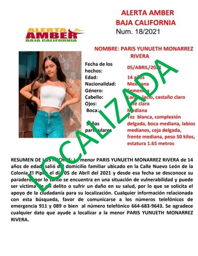 EMX-Localiza la FGE a Paris Yunueth de 14 años 