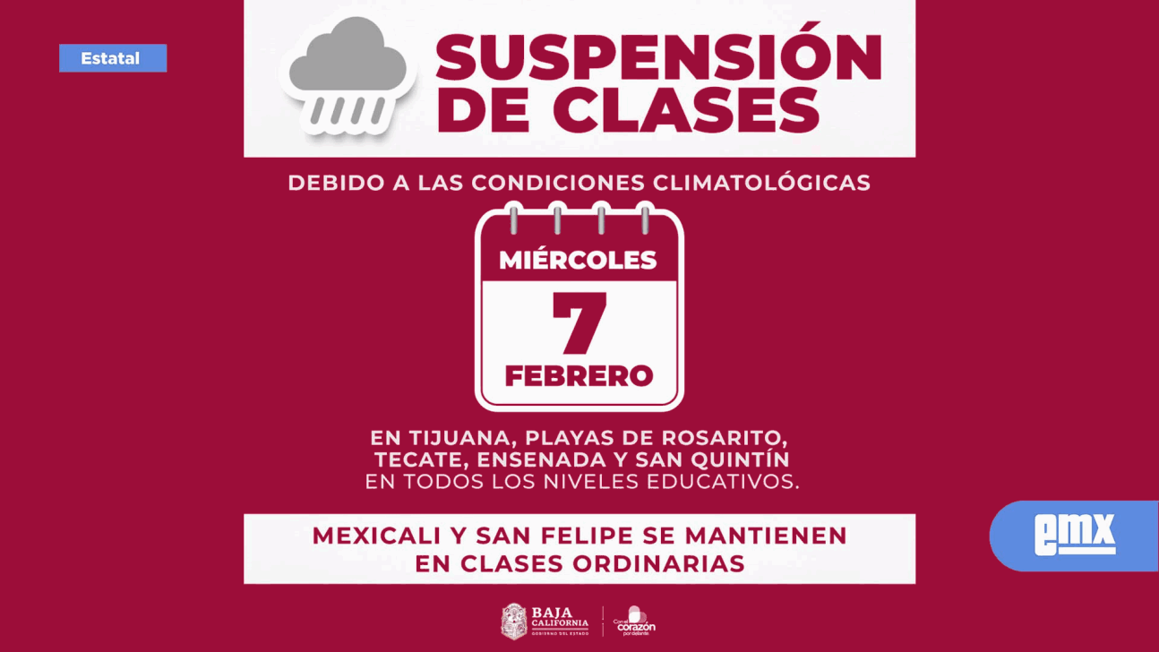 EMX-SE MANTIENE SUSPENSIÓN DE CLASES MAÑANA MIÉRCOLES 7