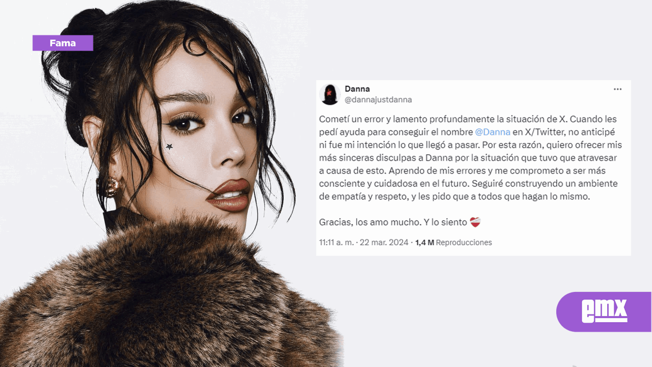 EMX-Danna Paola se disculpa con usuaria de X, admite que cometió un error y le llueven MEMES