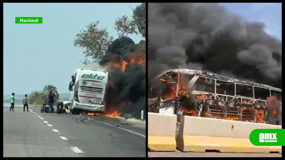 EMX-Se incendia autobús carretera de Sinaloa; pasajeros brincan por las ventanas 