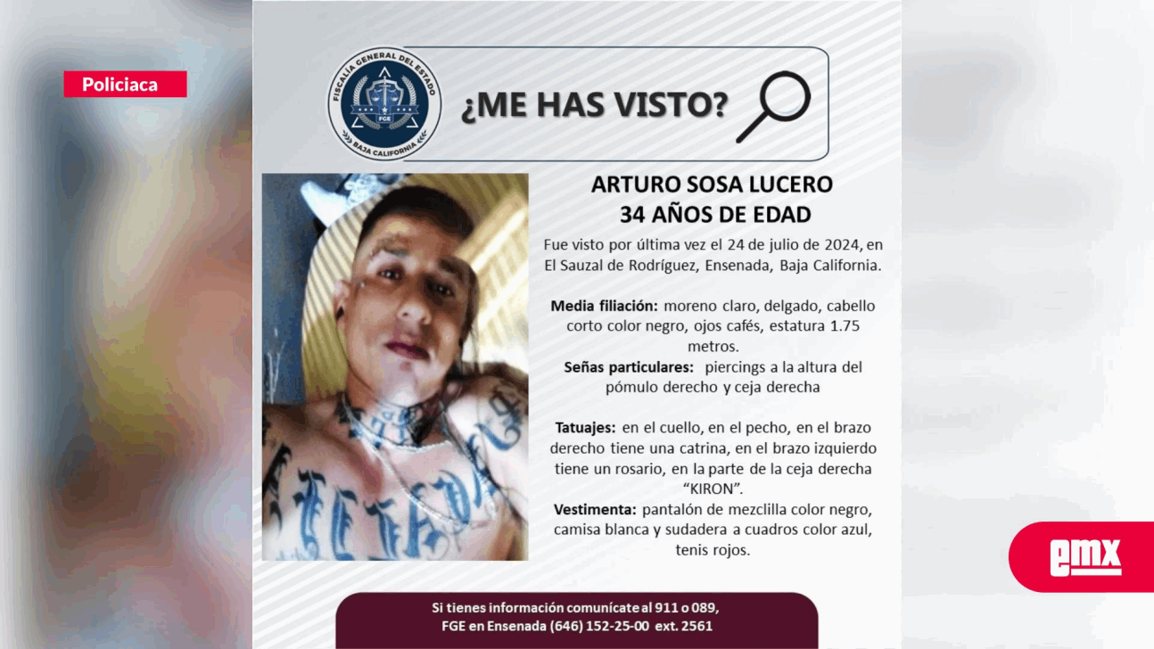 EMX-Buscan a Arturo Sosa de 34 años