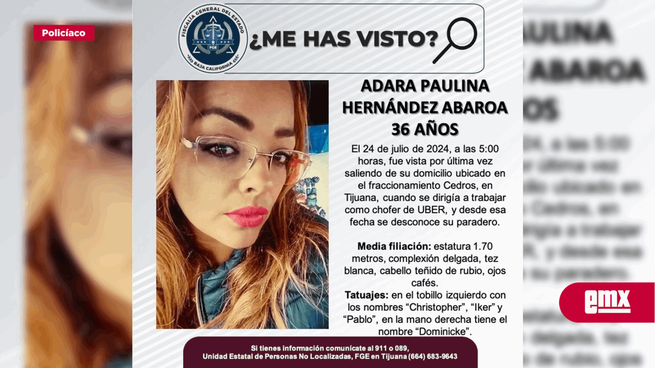 EMX-BUSCAN A ADARA PAULINA HERNÁNDEZ, DE 36 AÑOS