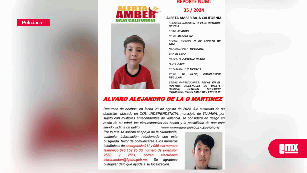 ACTIVAN ALERTA AMBER BC PARA ÁLVARO ALEJANDRO DE LA O MA... - El Mexicano