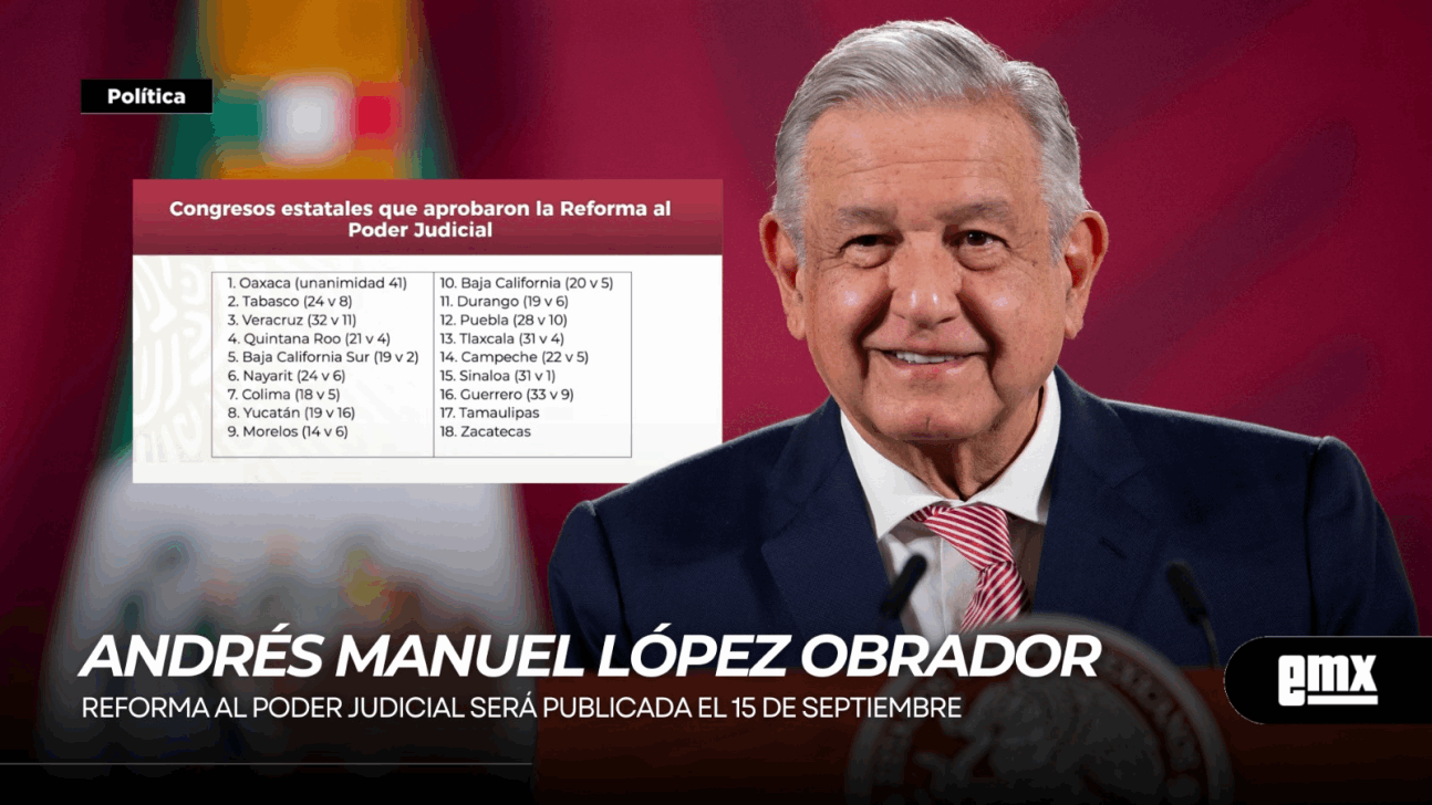 EMX-AMLO…reforma al Poder Judicial será publicada el 15 de septiembre