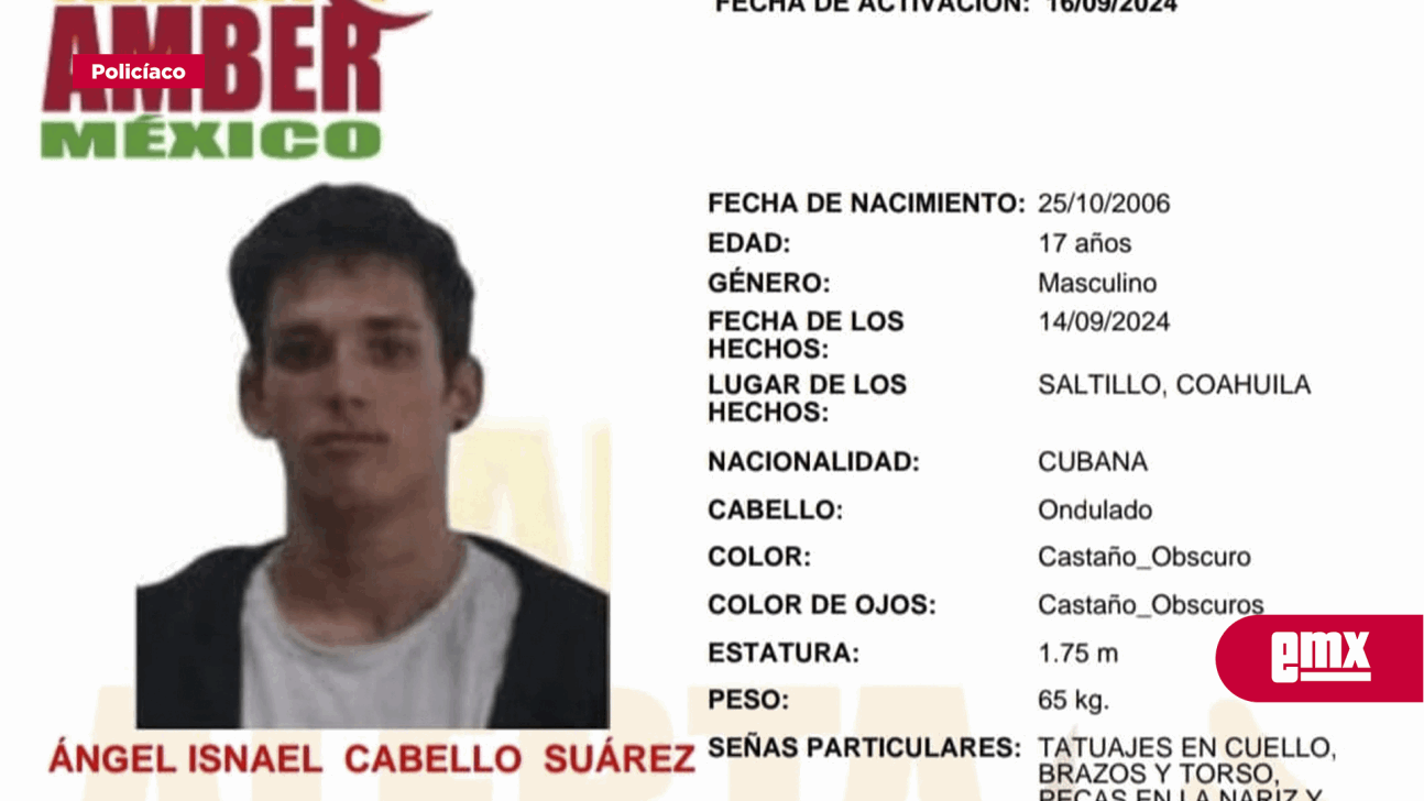 EMX-ACTIVAN ALERTA AMBER PARA ÁNGEL DE 17 AÑOS