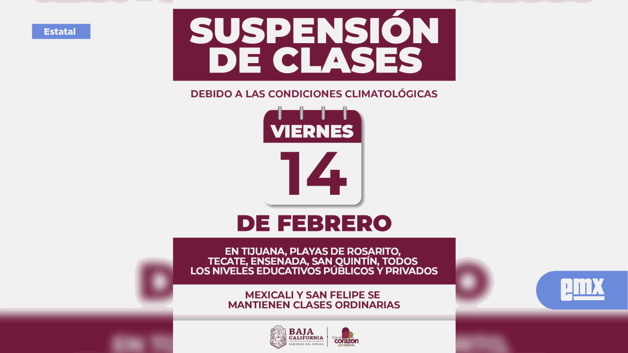 EMX-Suspenden clases para mañana en escuelas públicas y privadas por lluvias