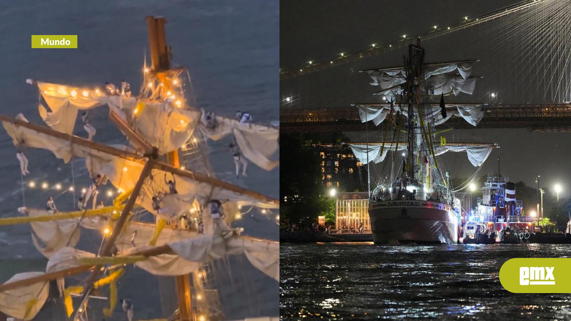 EMX-¡Impacto en Nueva York! Buque Mexicano Cuauhtémoc derriba mástiles al chocar con el Puente de Brooklyn