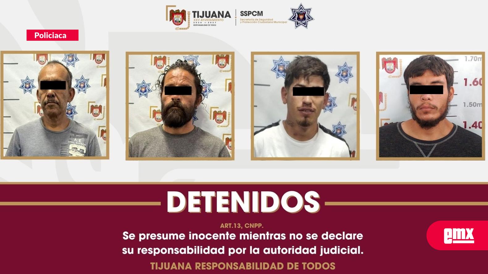 EMX-Recupera Policía Municipal de Tijuana tres vehículos con reporte de robo y detiene a cuatro personas