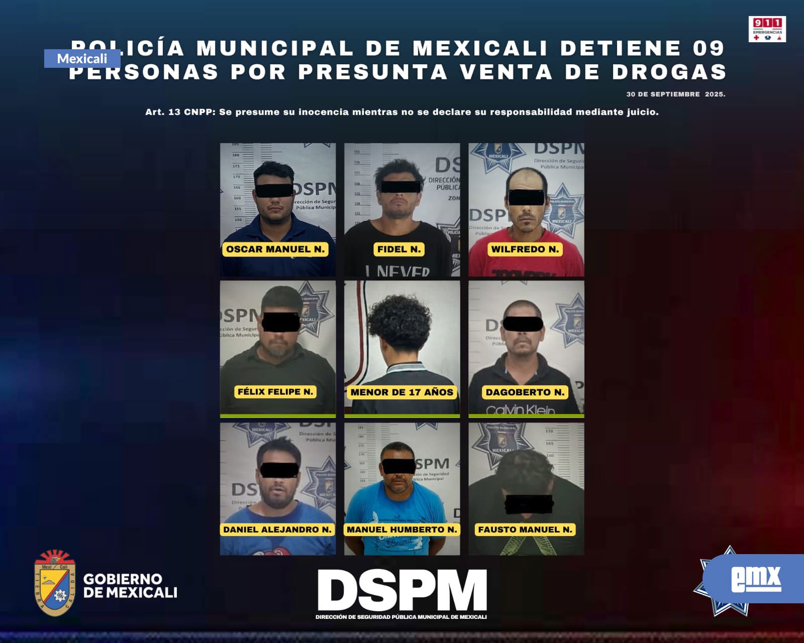 EMX- Detiene DSPM a 9 presuntos narcomenudistas