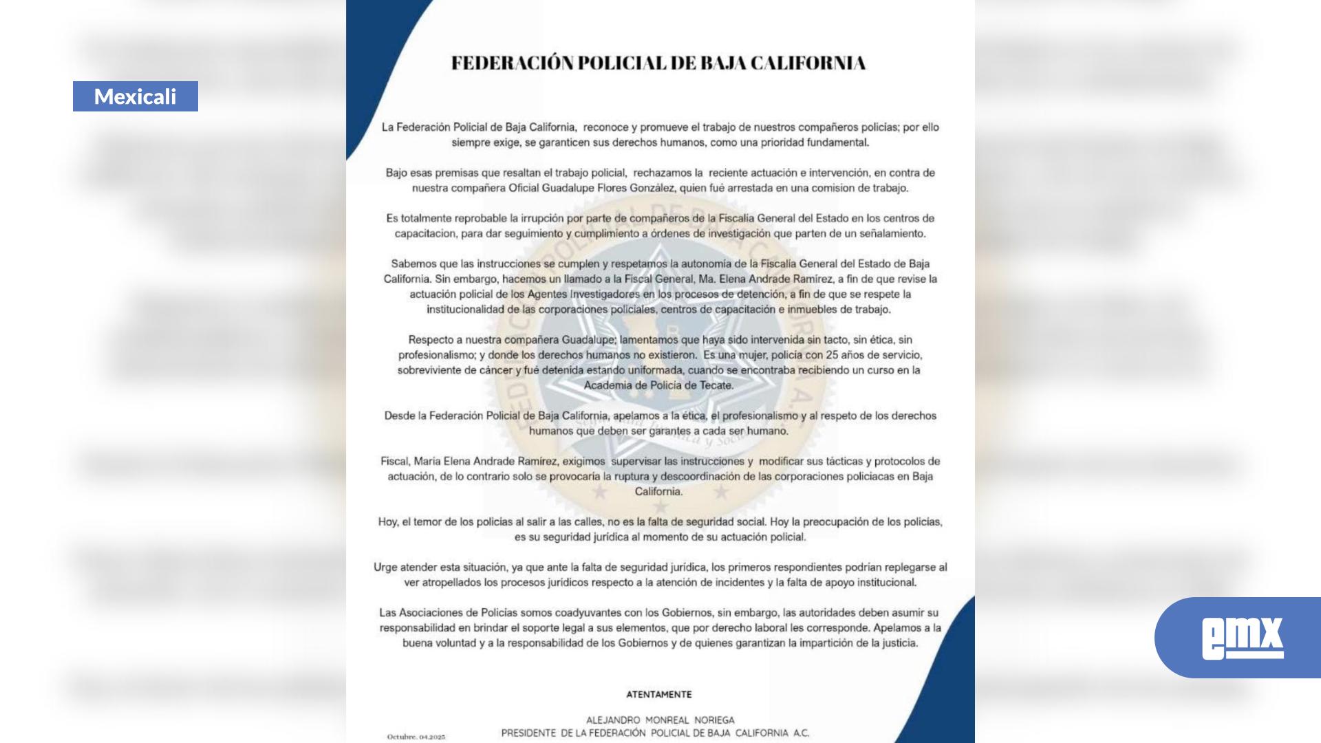EMX-Fraternidad policiaca, irregularidades en detención de agente de Mexicali