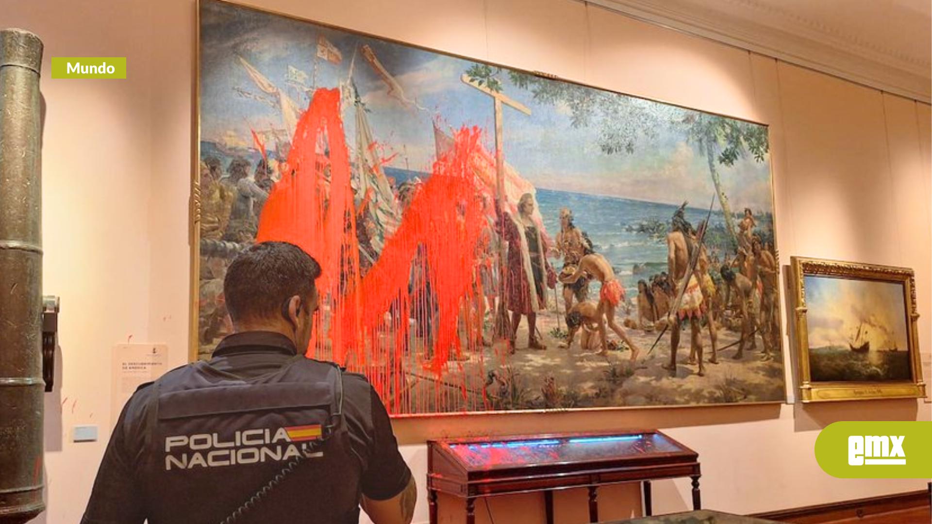 EMX-Activistas de Futuro Vegetal arrojan pintura a cuadro de Colón en el Museo Naval de Madrid
