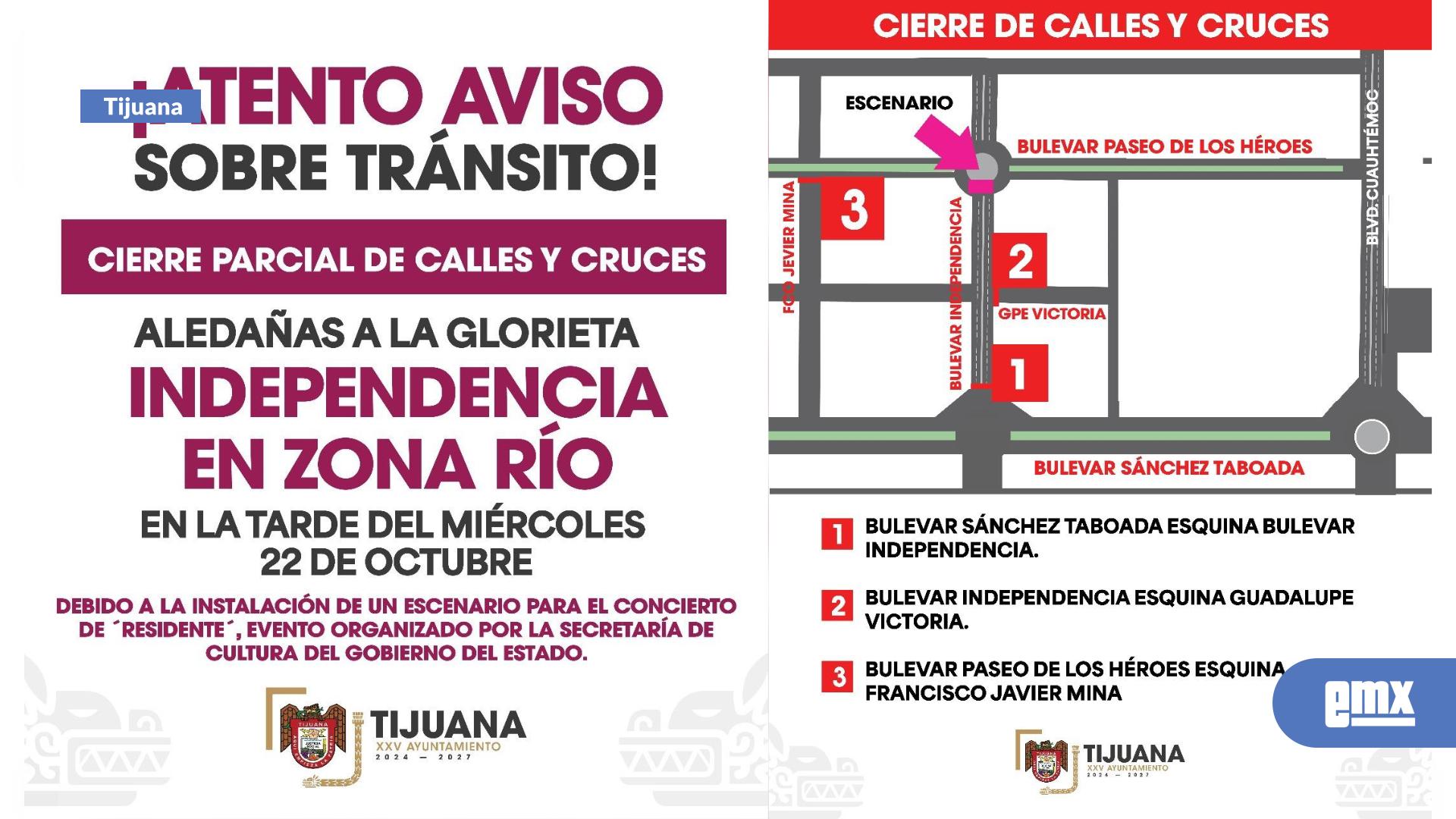 EMX-Informa-XXV-Ayuntamiento-de-Tijuana-cierre-parcial-de-vialidades-por-instalación-de-escenario-en-la-Glorieta-Independencia