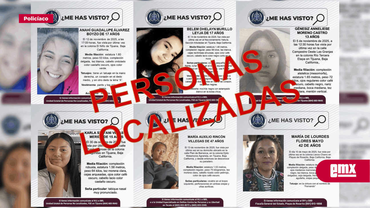 EMX-Localizan-a-seis-mujeres-reportadas-como-desaparecidas-en-Tijuana-y-Rosarito,-entre-ellas-cuatro-menores