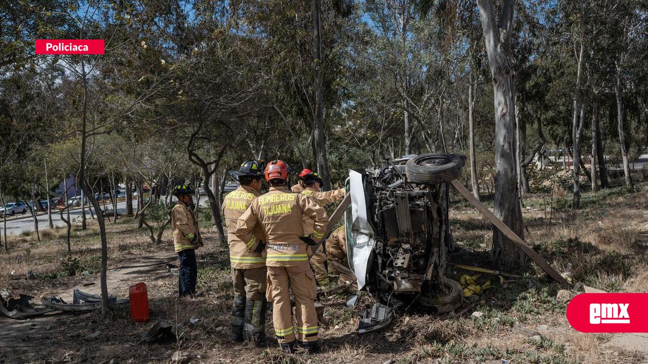 EMX-Auto-vuelca-en-la-Avenida-Internacional,-derriba-un-árbol-y-es-abandonado