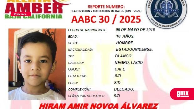 EMX-Activa FGE Alerta Amber BC para localizar a niño estadounidense