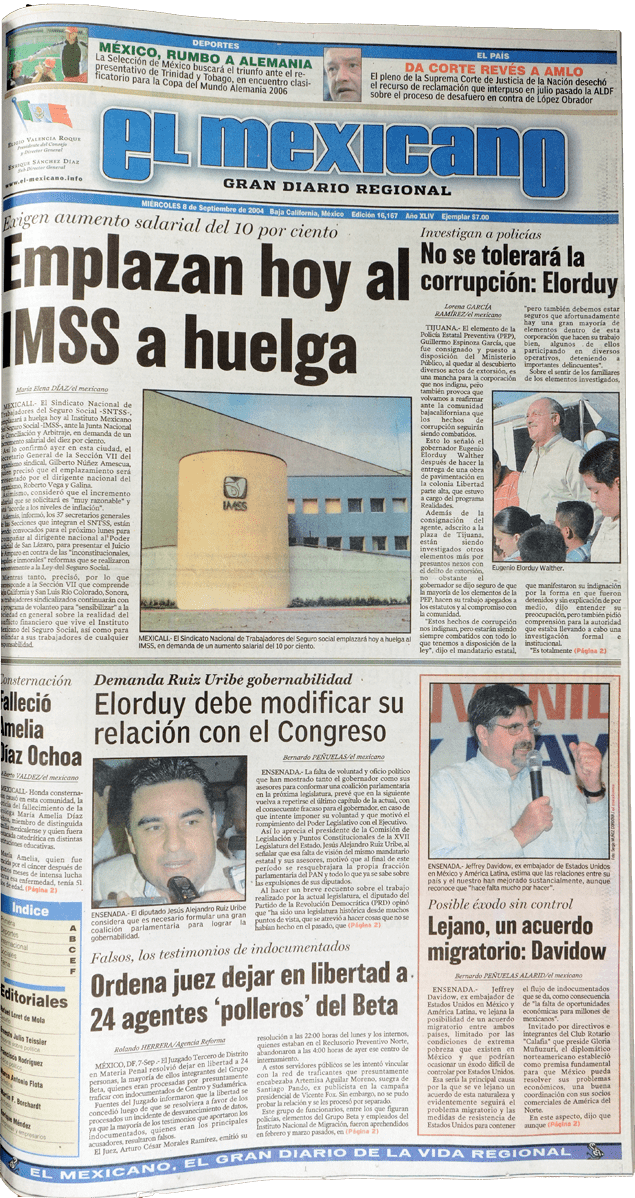 EMX-Otra de la noticias registradas en el 2004 en la sección A de El Mexicano.