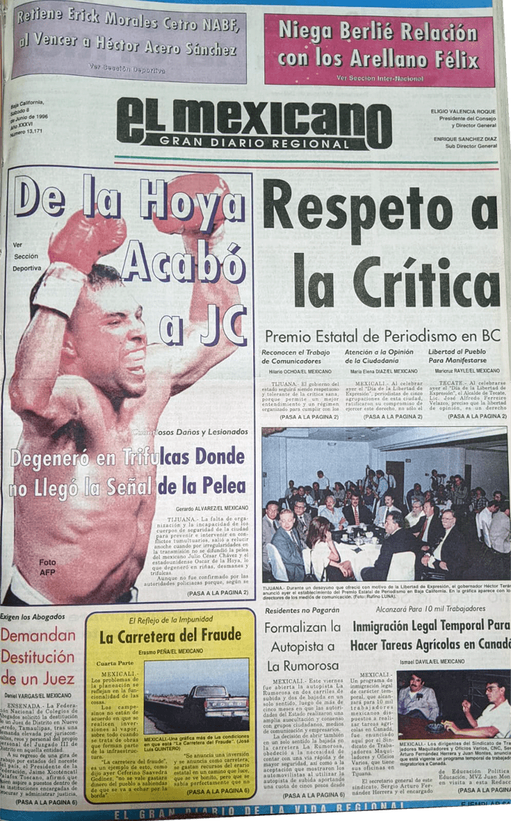 EMX-En la década de los 90’s fuimos testigos a través de las páginas deportivas de la caída del gran capeón Julio Cesar Chávez, ante los puños del “Golden Boy”, Oscar de la Hoya.